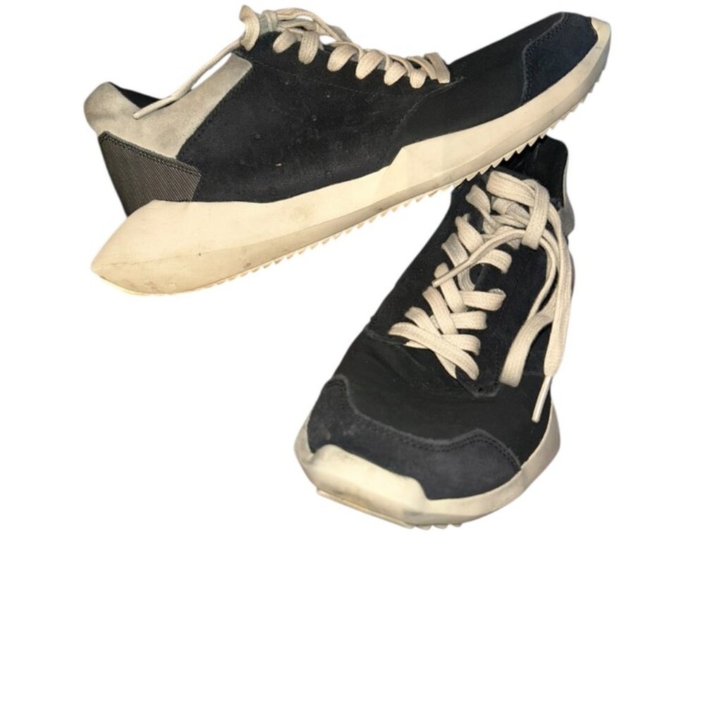 Rick owens black white lace up wide bottom sneakers shoes 5 1/2